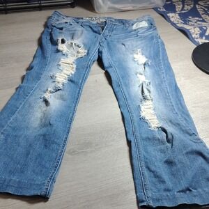 Machine Womens Distressed Blue Jeans Ripped Straight Leg Size 11 ST-1201